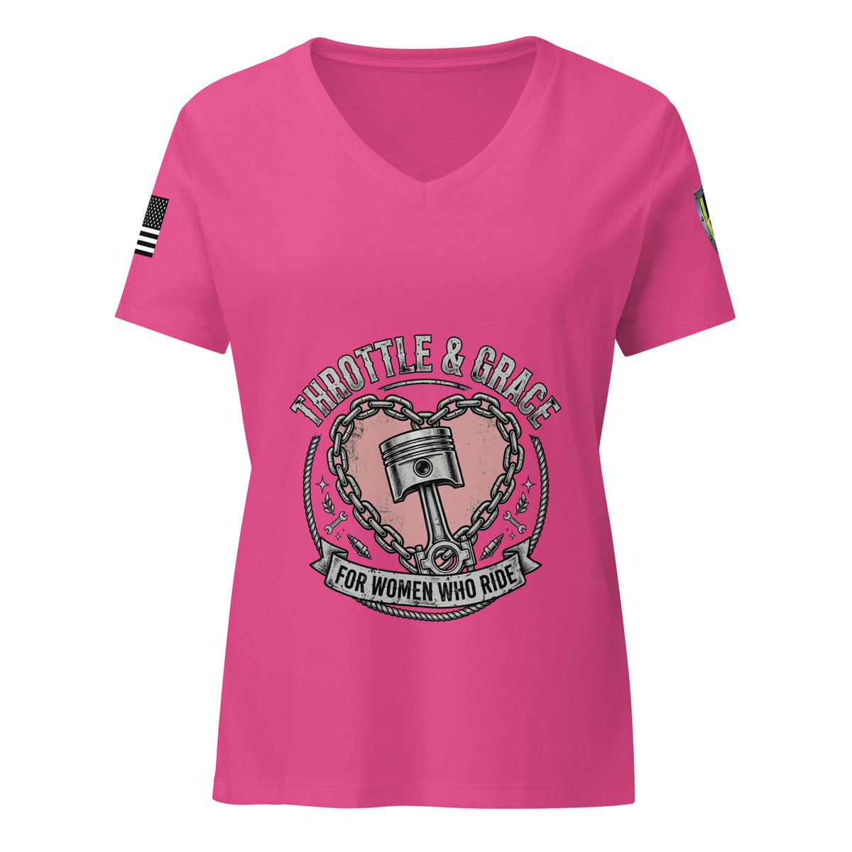 Women’s Throttle and Grace v-neck t-shirt Biketoberfest