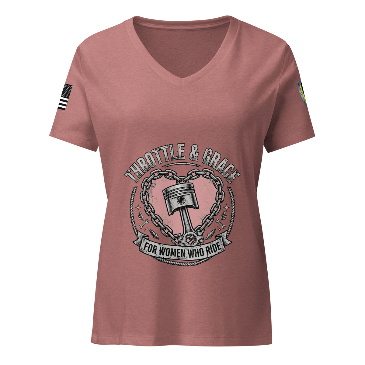Women’s Throttle and Grace v-neck t-shirt Biketoberfest