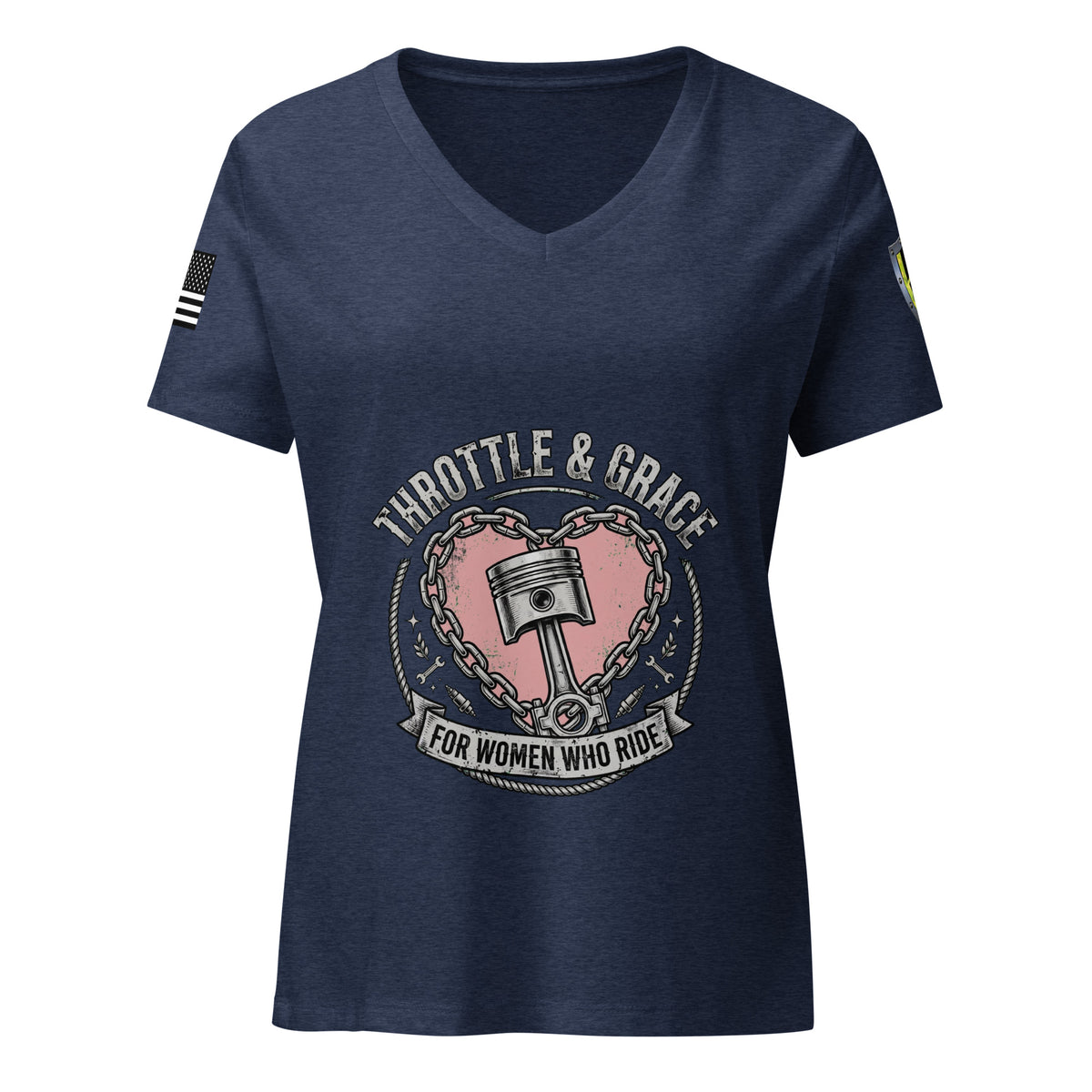 Women’s Throttle and Grace v-neck t-shirt Biketoberfest