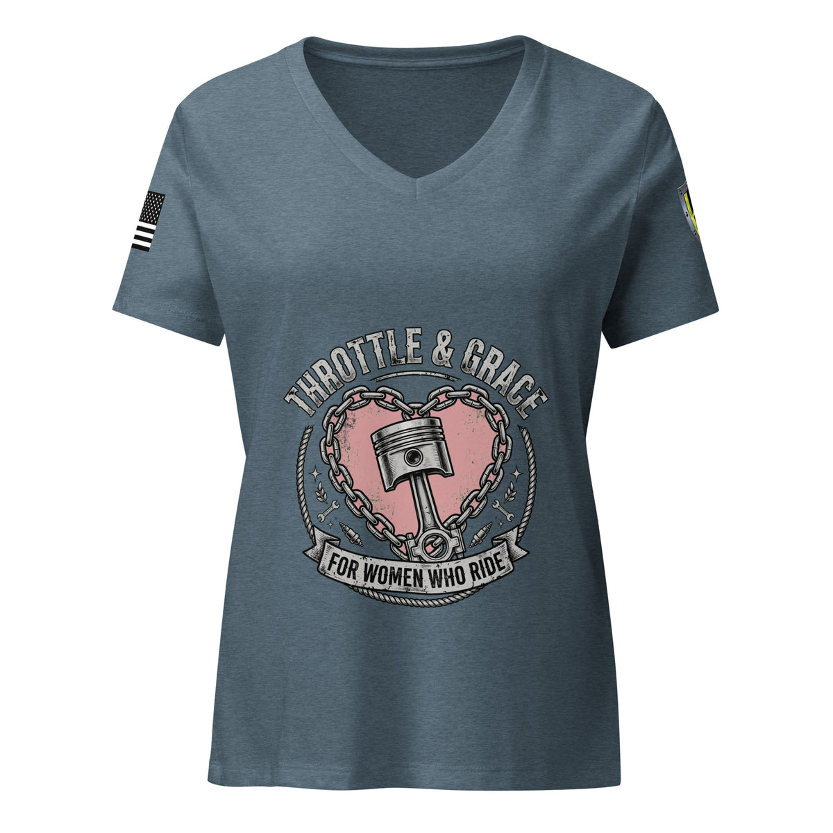Women’s Throttle and Grace v-neck t-shirt Biketoberfest