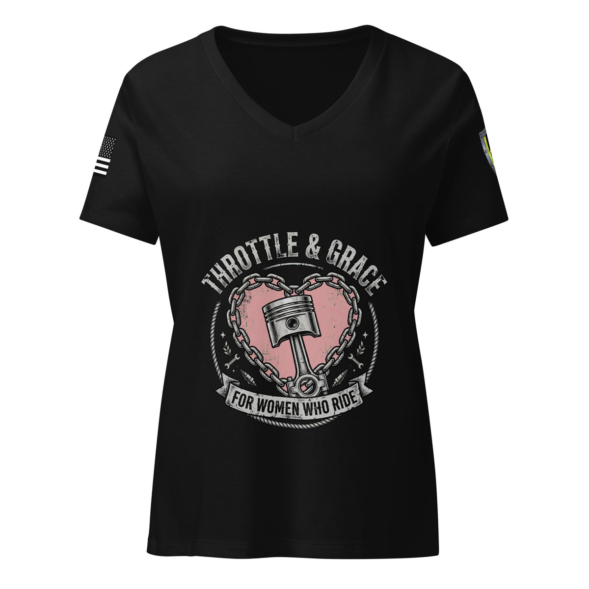 Women’s Throttle and Grace v-neck t-shirt Biketoberfest