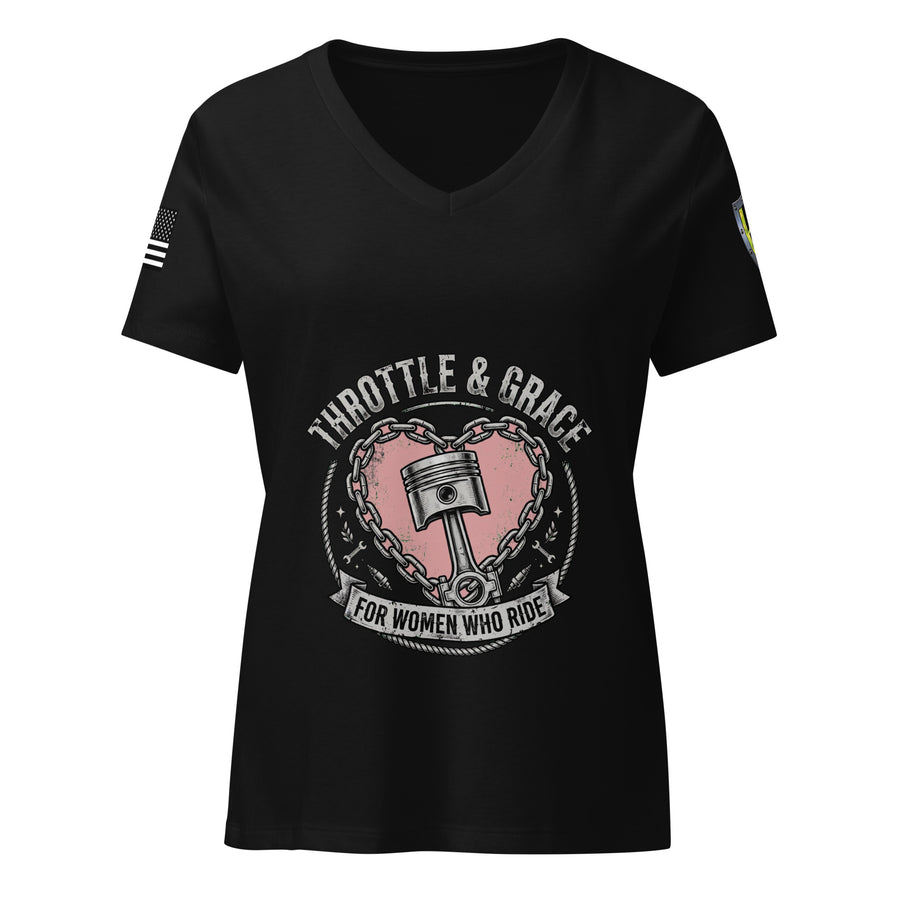 Women’s Throttle and Grace v-neck t-shirt Biketoberfest