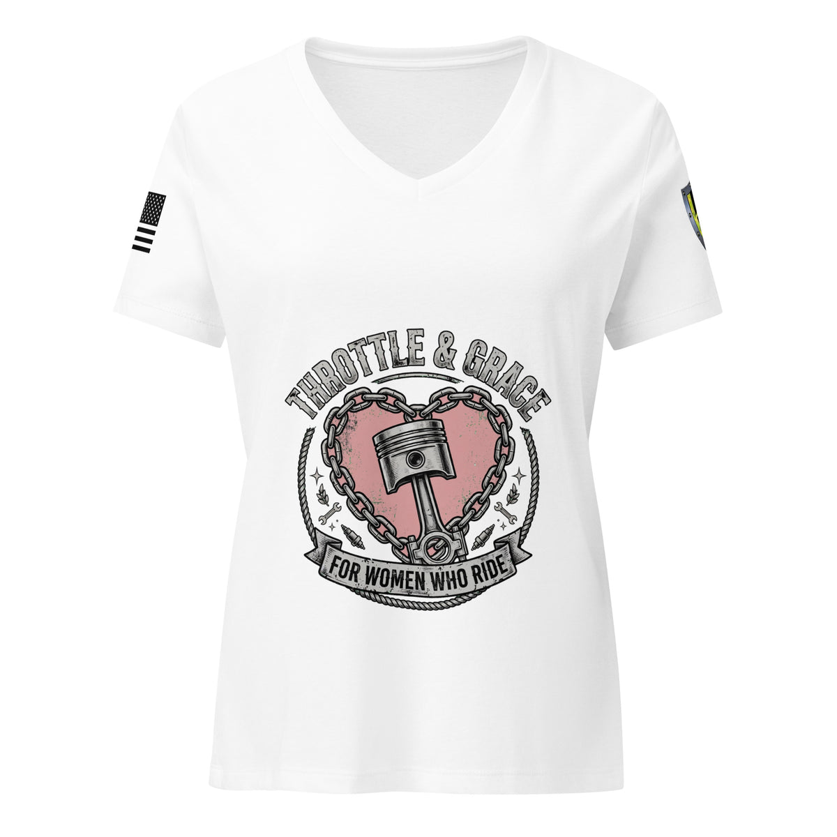 Women’s Throttle and Grace v-neck t-shirt Biketoberfest