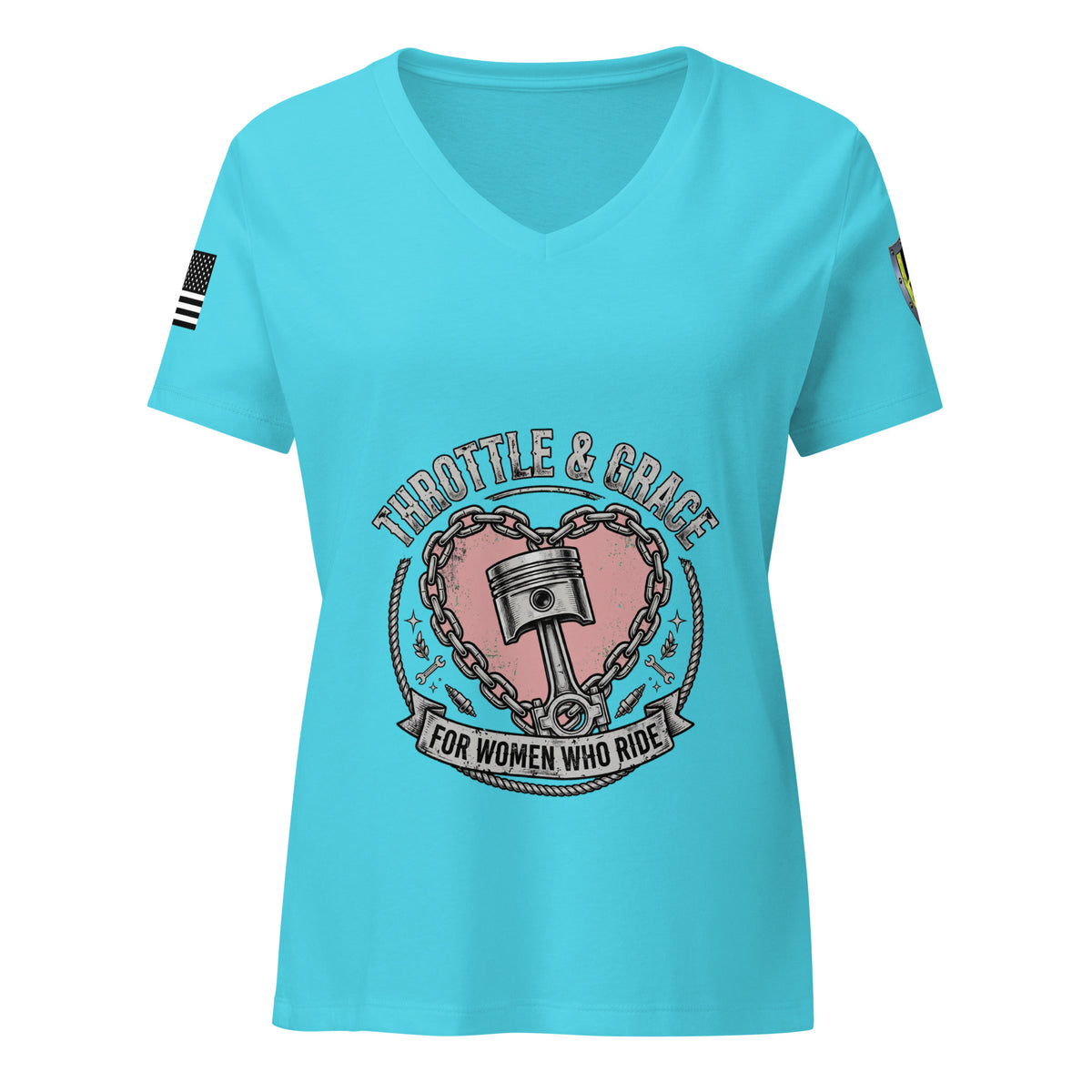Women’s Throttle and Grace v-neck t-shirt Biketoberfest